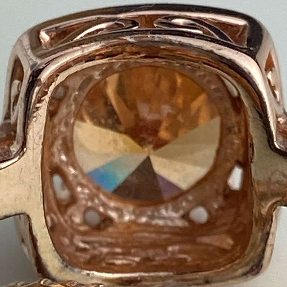 Cubic Zirc Yellow Topaz 18K Rose Gold Plated cocktail ring halo Austrian Crystal - Picture 8 of 16